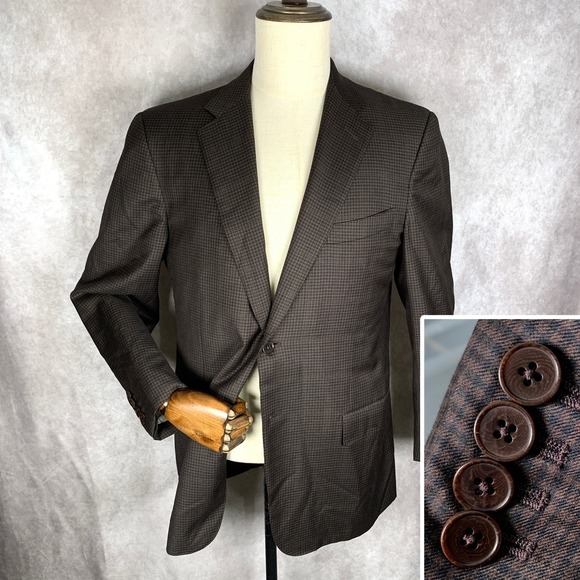 Ermenegildo Zegna Blazer Jacket Men 42R Brown Check Sport Coat Wool Suit
